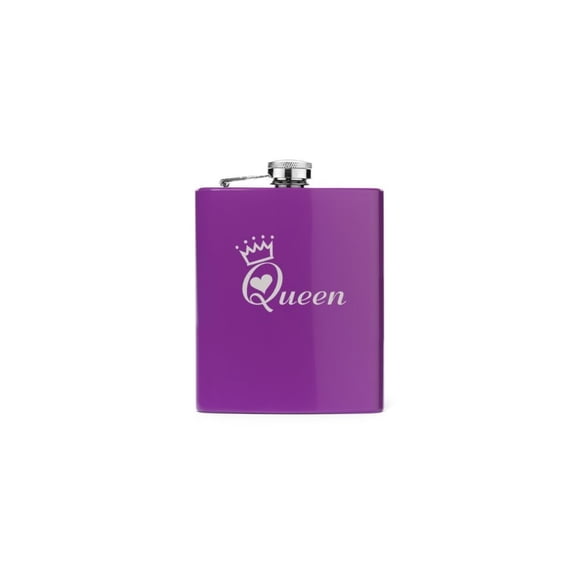 Purple 7oz Stainless Steel Hip Flask FS319 Queen with Crown