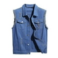 thumbnail image 1 of Mens Casual Ripped Denim Vest Classic Trucker Button Down Sleeveless Jean Waistcoat, 1 of 2