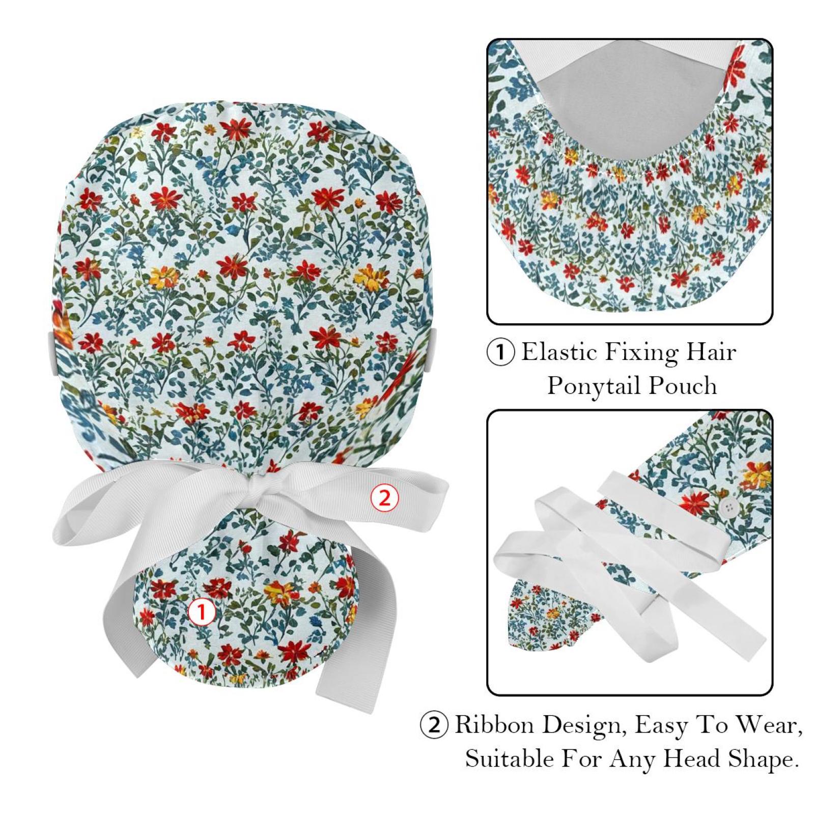 Bouffant Scrub Caps Women'S Hats & Caps,seamless floral flowers,Nurse ...