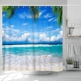 thumbnail image 3 of Tropical Beach Shower Curtain Coastal Seaside Blue Ocean Hawaii Beach Palm Leaf Scene Print Pattern Bath Curtain Waterproof Fabric Bathroom Bathtub Decor Set with 12 Plastic Hooks 72 x 72 Inch, 3 of 5