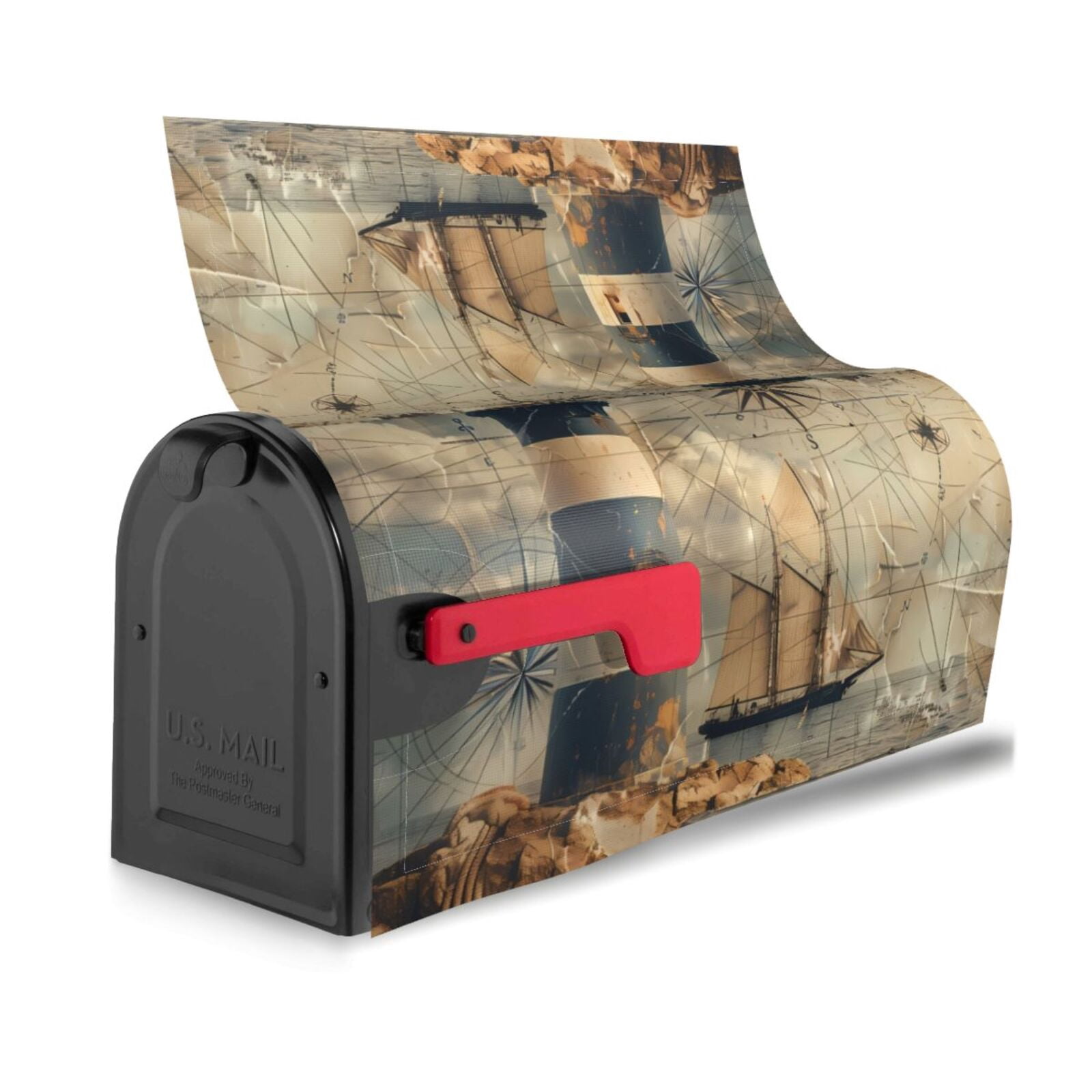 Gukieu Vintage Nautical Lighthouse Print Magnetic Mailbox Cover, Sun-proof and Waterproof Home Yard Mailbox Cover-21x18 in