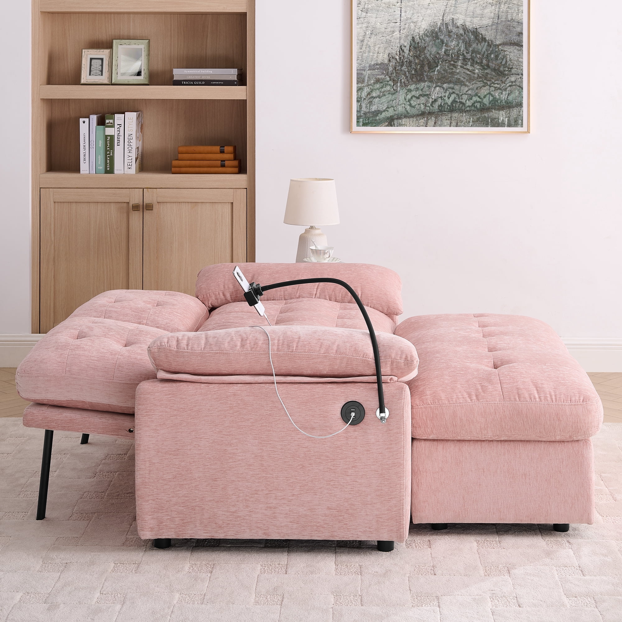 Recliner Loveseat with Adjustable Backrest, Cup Holders, USB Charging Port, Phone Stand and Storage Ottoman