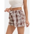 thumbnail image 3 of Womens Low Waisted Plaid Print Pajama Lounge Pants Elastic Cute Button Shorts, 3 of 6