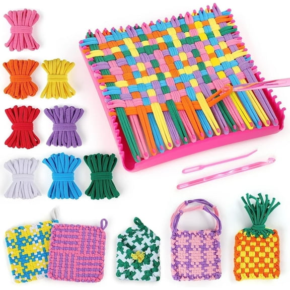 Weaving Loom Kit Toys, DIY Arts and Crafts for Kids and Adults, Ideal Gifts for Girls Ages 5 6 7 8-12 13, Easy Potholder Loom Knitting Activity for Beginners, 96 Loops