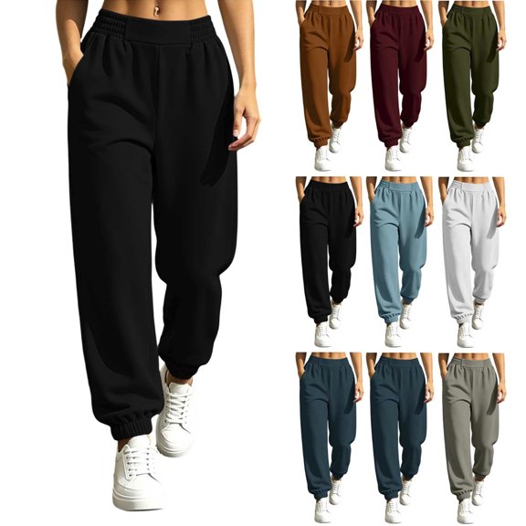 Women's High Waist Sweatpants Wide Leg Back Elastic Pleated Casual Tapered Sweatpants with Side Pockets Soft Loose Workout Loungewear Track Pants