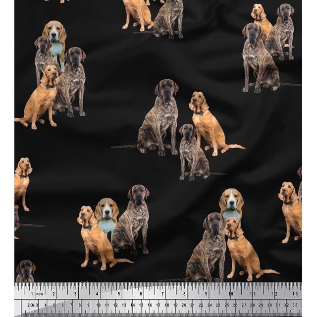 Soimoi Polyester Crepe Fabric Beagle,Cane Corso & English Cocker Spaniel Dog Print Fabric by The Yard 42 Inch Wide