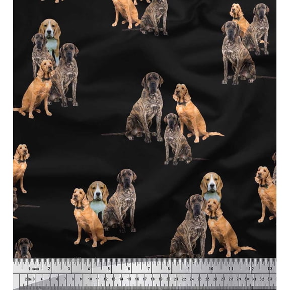 Soimoi Silk Fabric Beagle,Cane Corso & English Cocker Spaniel Dog Print Sewing Fabric Yard 42 Inch Wide