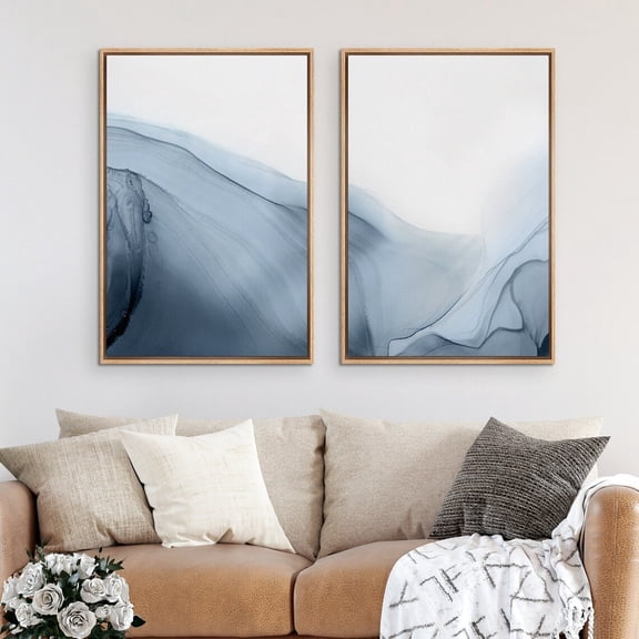 UNFFRAMED Wall Art Set Of 2 Navy Blue Abstract Prints Minimalist Modern Wall Art Decor Set 2 Prints 8x12