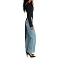 thumbnail image 3 of Women's Crew Neck Split Hem Long Tops Asymmetrical Dress Long Sleeve Slim Fitting Long Tunic Shirt Tshirt Dress Black S, 3 of 5