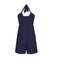 thumbnail image 6 of Lovskoo Romper for Women 2024 Summer Halter Neck Spaghetti Strap Jumpsuits Sleeveless Ruched Short Jumpsuit with Pocket Dark Blue 2XL, 6 of 7