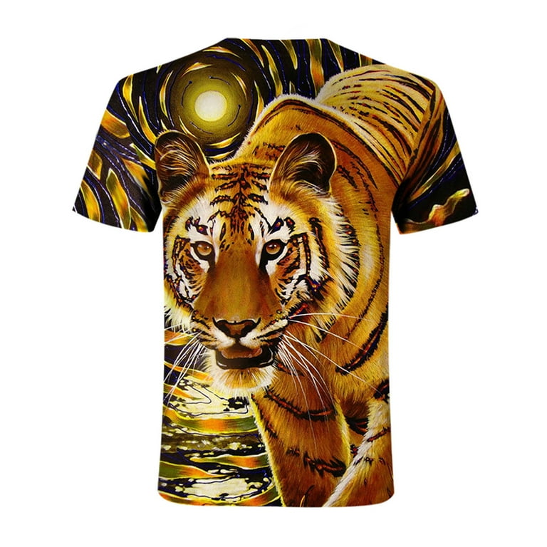 Tiger Print Top Men's T-shirt Harajuku 3d Tee Clothing Animal Short Sleeve  Clothing Summer Oversized Male Vintage Shirt Pullover