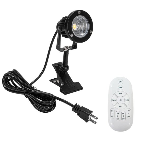 FSLiving 9.84 Ft Plug in Cord Clip Spotlight Waterproof Remote Control Stepless Dimmable Adjusted Angle Rotation Black Metal Clamp Spot Lamp for Table Billboard Corner Spot Lighting Fixture - 1 Light
