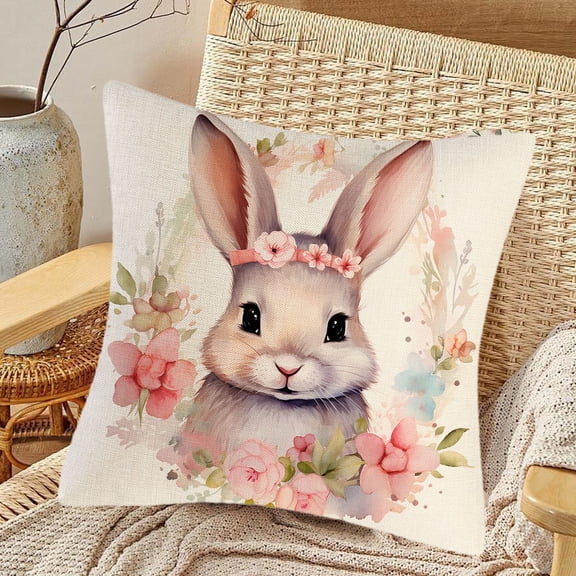 Easter Clearance! YZEGDCH Easter Bunny Throw Pillow Covers 18x18 Inch Soft Plush Faux Fur Easter Home Decorations for Home Bedroom Couch Sofa Decor Easter Gift