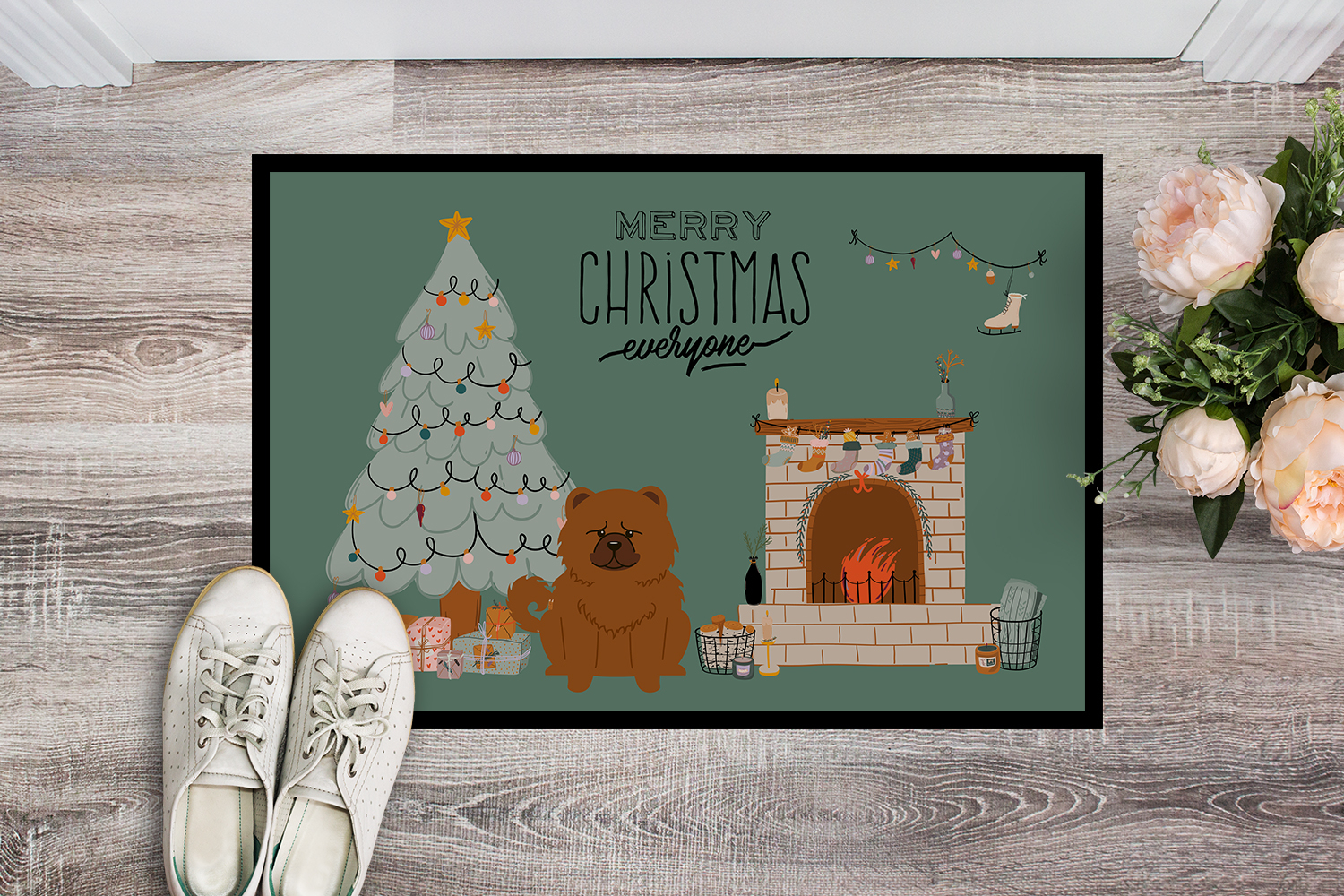 Red Chow Chow Christmas Everyone Door Mat