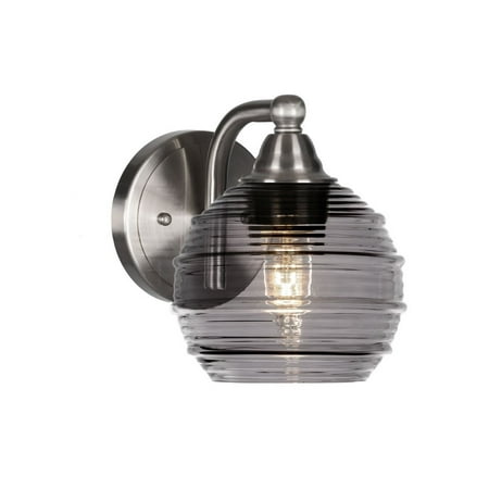 

3421-BN-5112-Toltec Lighting-Paramount-1 Light Wall Sconce-6 Inches Wide by 7.25 Inches High 6 Inch Smoke Ribbed Glass Brushed Nickel Finish