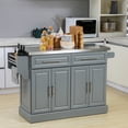 thumbnail image 3 of HOMCOM Rolling Kitchen Island with Storage, Portable Kitchen Cart with Stainless Steel Top, 2 Drawers, Spice, Knife and Towel Rack and Cabinets, Gray, 3 of 10