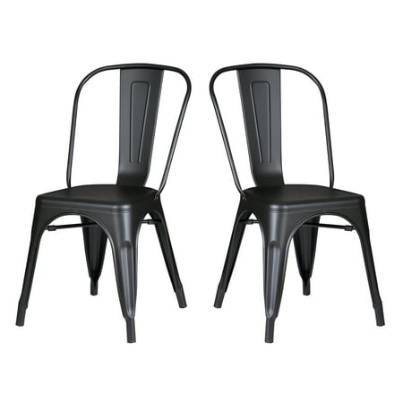 AC Pacific Cole Collection Modern Style Metal Dining Room Kitchen Bar Chairs (Set of 2), Matte Black