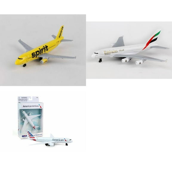 Spirit, Emirates, American Airlines Diecast Airplane Package - Three 5.5" Diecast Model Planes