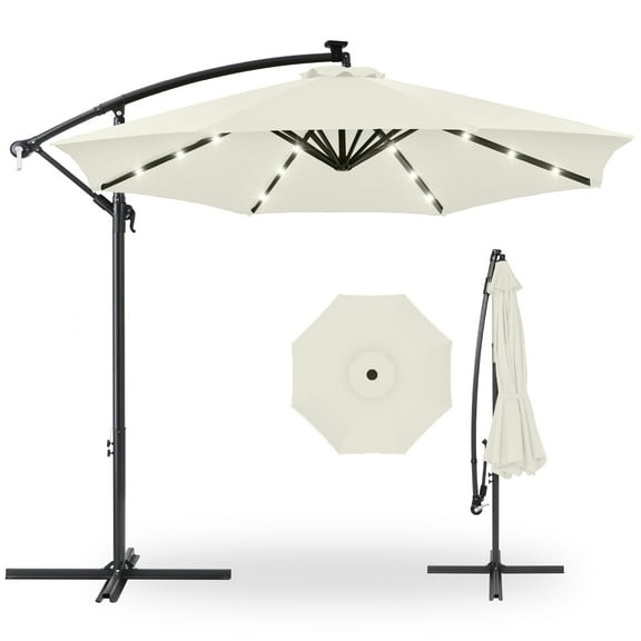 Best Choice Products 10ft Solar LED Offset Hanging Outdoor Market Patio Umbrella w/ Adjustable Tilt - Ivory
