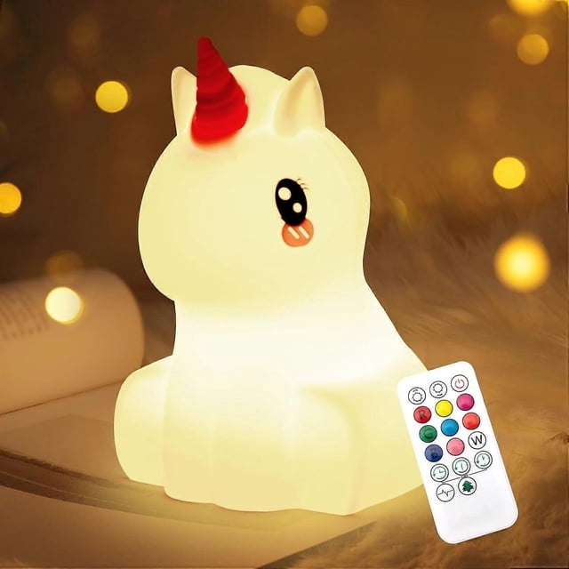Unicorn Night Light for Kids, 8 Color Changing Baby Night Light with RemoteTimer, Rechargeable Animal Toddler Night Lamp (Unicorn)