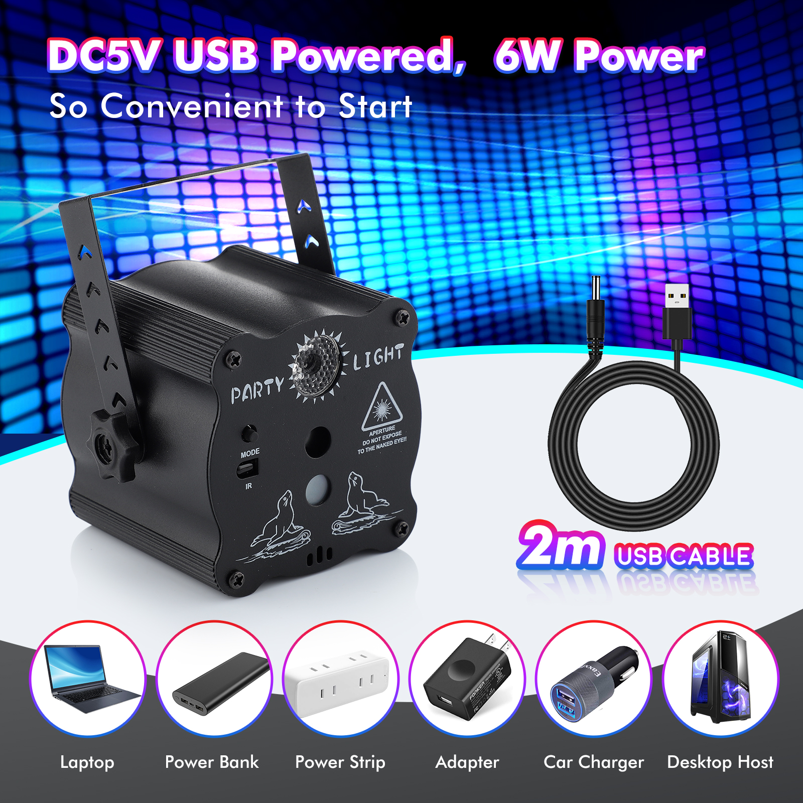 Strobe Light Disco Stage Party Lights, DJ Lights with Remote Control & Sound Activated RGB Flash, 2024 Upgraded USB Powered Club Light Rave Stage Light Projector Effect for Parties Halloween Bar KTV