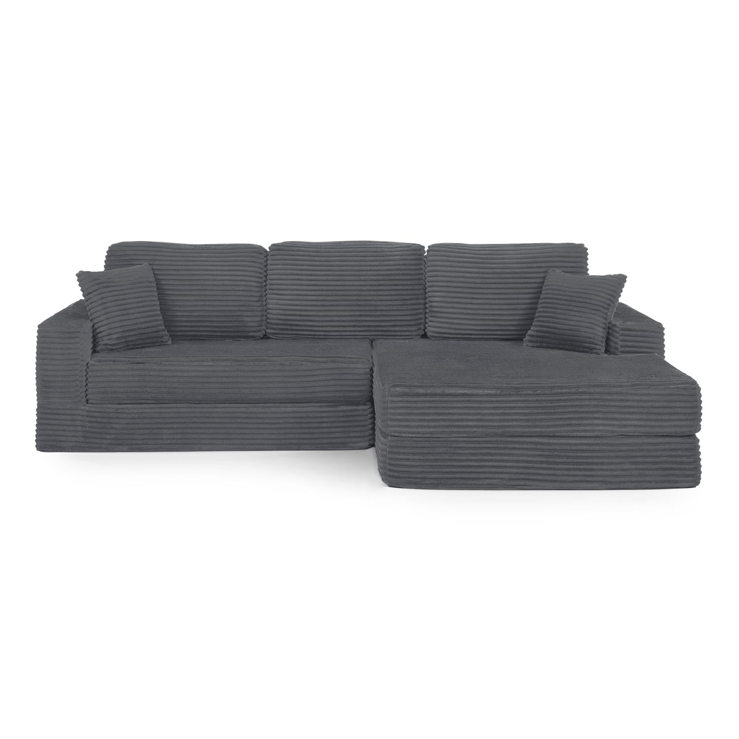 Demi Bonn 111" L Shaped Modular Sectional Sofa, Modern Corduroy Couch with Comfy Right Seat, Unfolds into Bed for Living Room, Gray