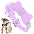 thumbnail image 2 of Light Purple M 42x2.0cm Suede Microfiber Double Bowknot Crystal Sparkle Rhinestone Cat Collar Pet Supply, 2 of 5