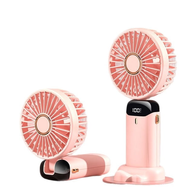 Ventilador de Mano Portátil Recargable Rosa Cerezo 5 Velocidades Pantalla Digital con Soporte para Móvil