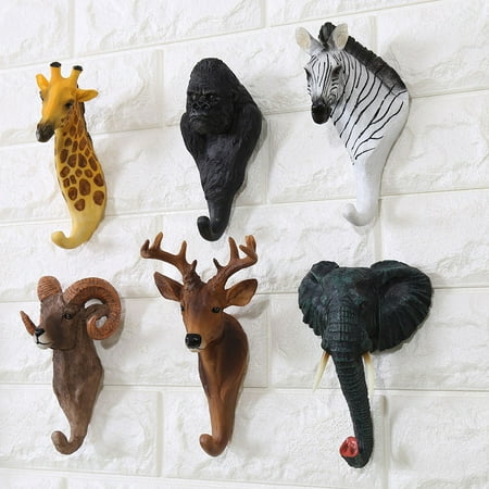 

XinYux Elephant Giraffe Zebra Head Wall Hook Hanger Bag Keys Clothes Holder Home Decor