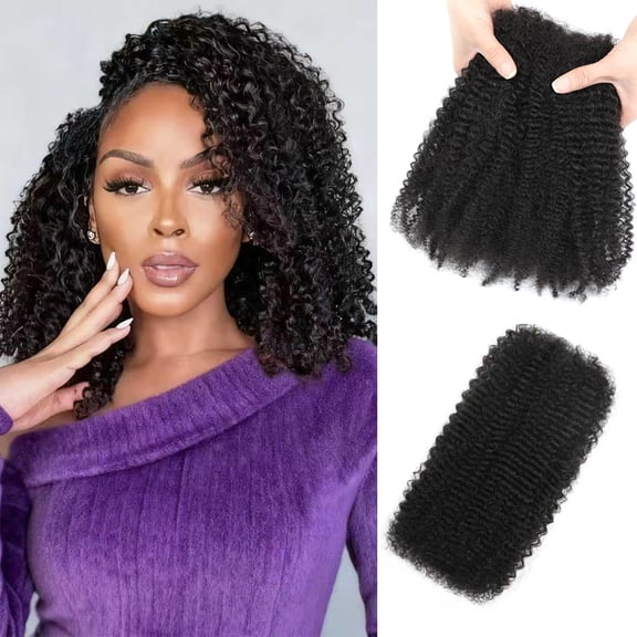 Afro Kinky-Curly Bulk Human Hair for Braiding 50g/Pack 1B Natural Black, 12Inch for Twist & Spring Twist Extension