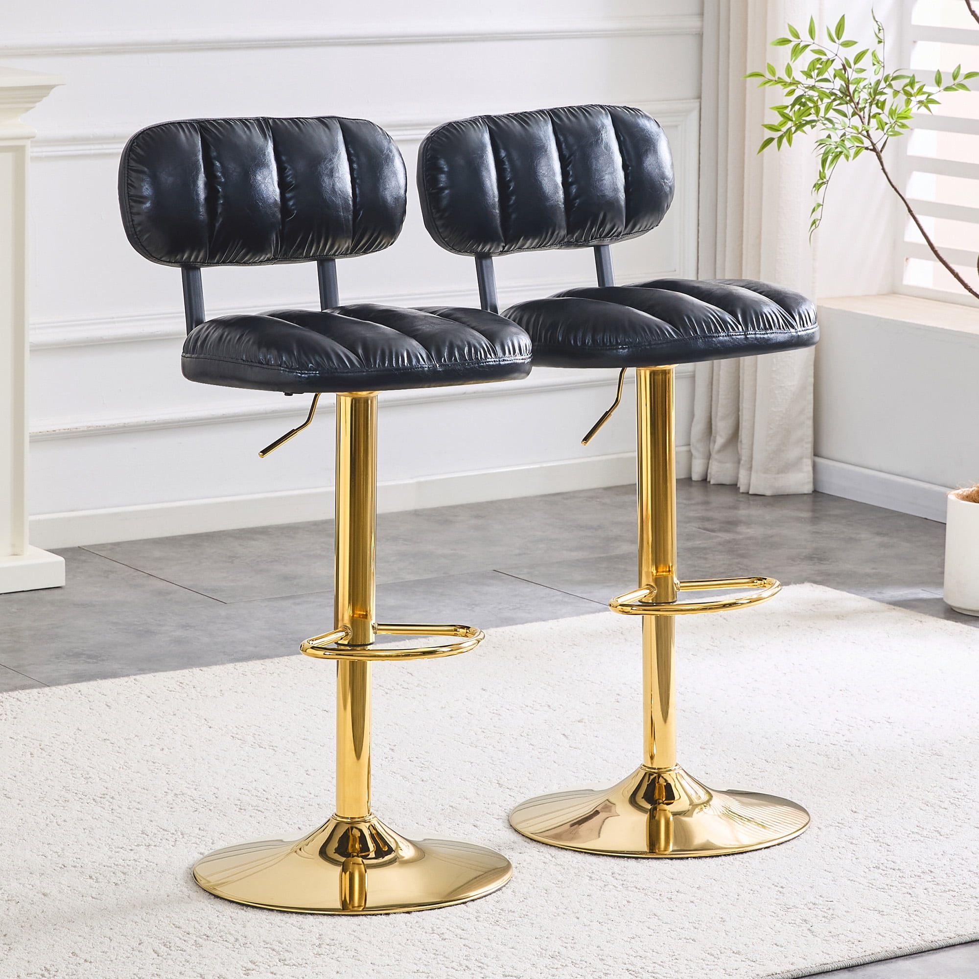 Alvantor Adjustable Bar Stools Set of 2 Leather Swivel Bar Stools Counter Height Bar Chairs for Kitchen Island Black