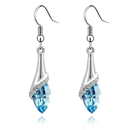 - Women Crystal Water Drop Hook Earring Alloy Long Dangle Earrings