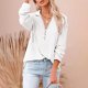 thumbnail image 3 of Túnica con cremallera para mujer, blusas de manga larga con cuello en V profundo, blusas holgadas informales, trajes de verano, blanco, l Speravity AP003810-23, 3 of 5