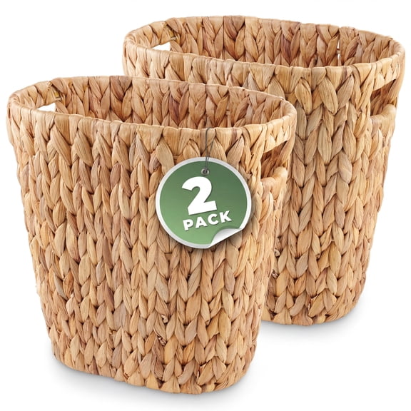 2-Pack Oval Wicker Trash Cans – Rattan Trash Can - Wicker Waste Basket for Bathroom, Bedroom, Office - Decorative Waste Basket (Natural Hyacinth)