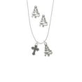 thumbnail image 2 of Delight Jewelry Silvertone Small Botonee Cross with Beaded Decoration Silver tone Zig Zag Christmas Tree Charm Necklace and Stud Earrings, 2 of 4