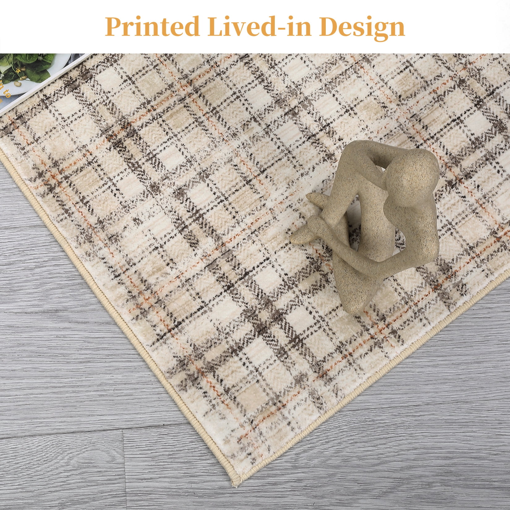 HOMERRY 10' x 13' Area Rug for Living Room Washable Bedroom Plaid Geometric Carpet, Brown/Beige