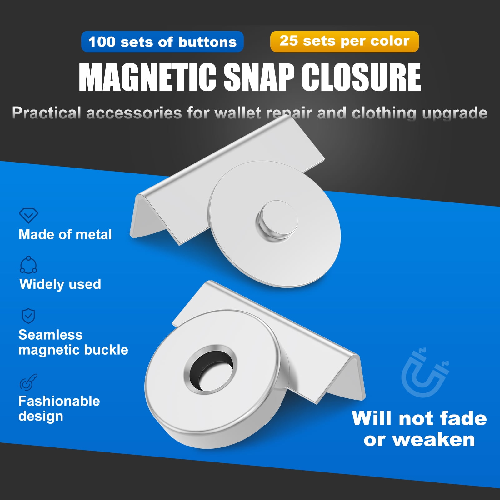 Ikoopy 100 Set Magnetic Snap for Purse and Tote Seamless Metal Magnetic Button Clasp Versatile Purse Closure for Bags Clothing and DIY Crafts