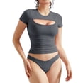 thumbnail image 3 of Biezeib Women's Slim Fit Crop Tops Short Sleeve Crew Neck Cutout Double Lined T-Shirts Aesthetic Clothes, 3 of 6