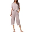 thumbnail image 1 of Conjunto de pijama para mujer INSPIRE CHIC, camisetas de manga corta con encaje y pantalones capri de modal, ropa de dormir para primavera y verano, talla M, rosa claro, 1 of 5