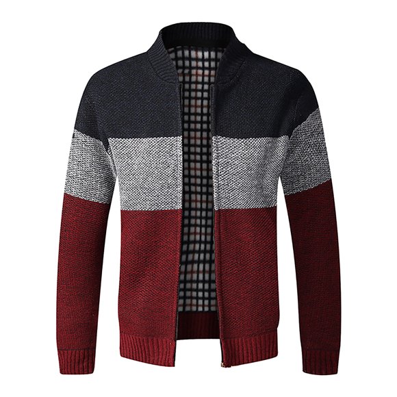 Mens Sweater Cardigan Mens Casual Thick Cardigan Sweater Color Stitching Jacket Collar Top M-XXL