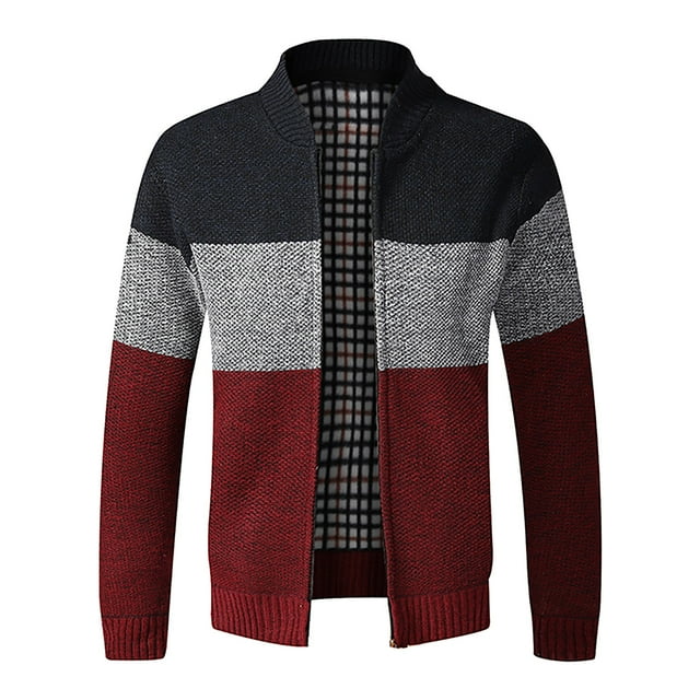 Cardigan pour Hommes Cardigan Décontracté Épais pour Hommes Veste à Coutures Colorées Col Haut M-TTG