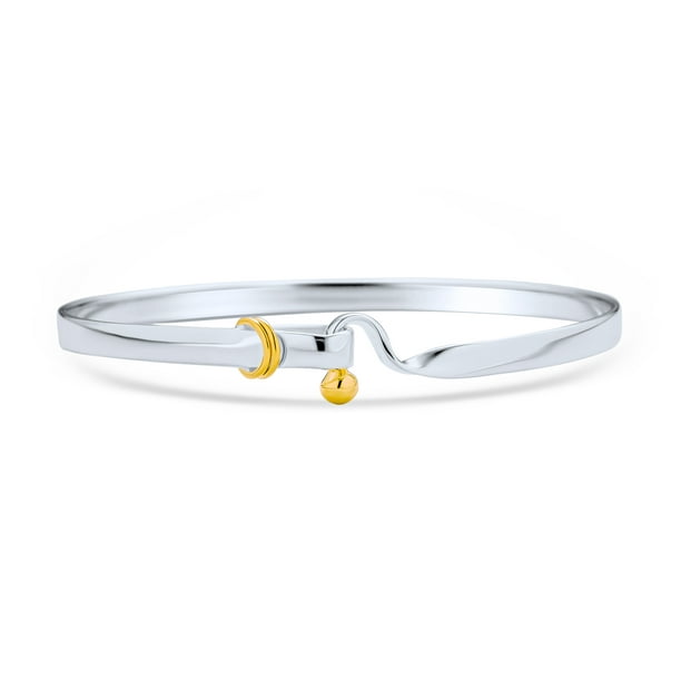 Two Tone Gold Plated Hook And Eye Catch Bangle Bracelet for Women for  Girlfriend .925 Sterling Silver 