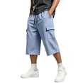 thumbnail image 2 of Capri Pants for Men Elastic Waist Drawstring Solid Color Multi-Pocket Sports Capris Casual Lounge Sleep, 2 of 5