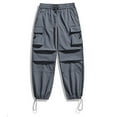 thumbnail image 4 of LEKWK Mens Cargo Pants Loose Fit Multi-Pocket Techwear Design Wide Leg Pants Durable Woven Fabric Elastic Drawstring Waist Outdoor Wear, 4 of 6