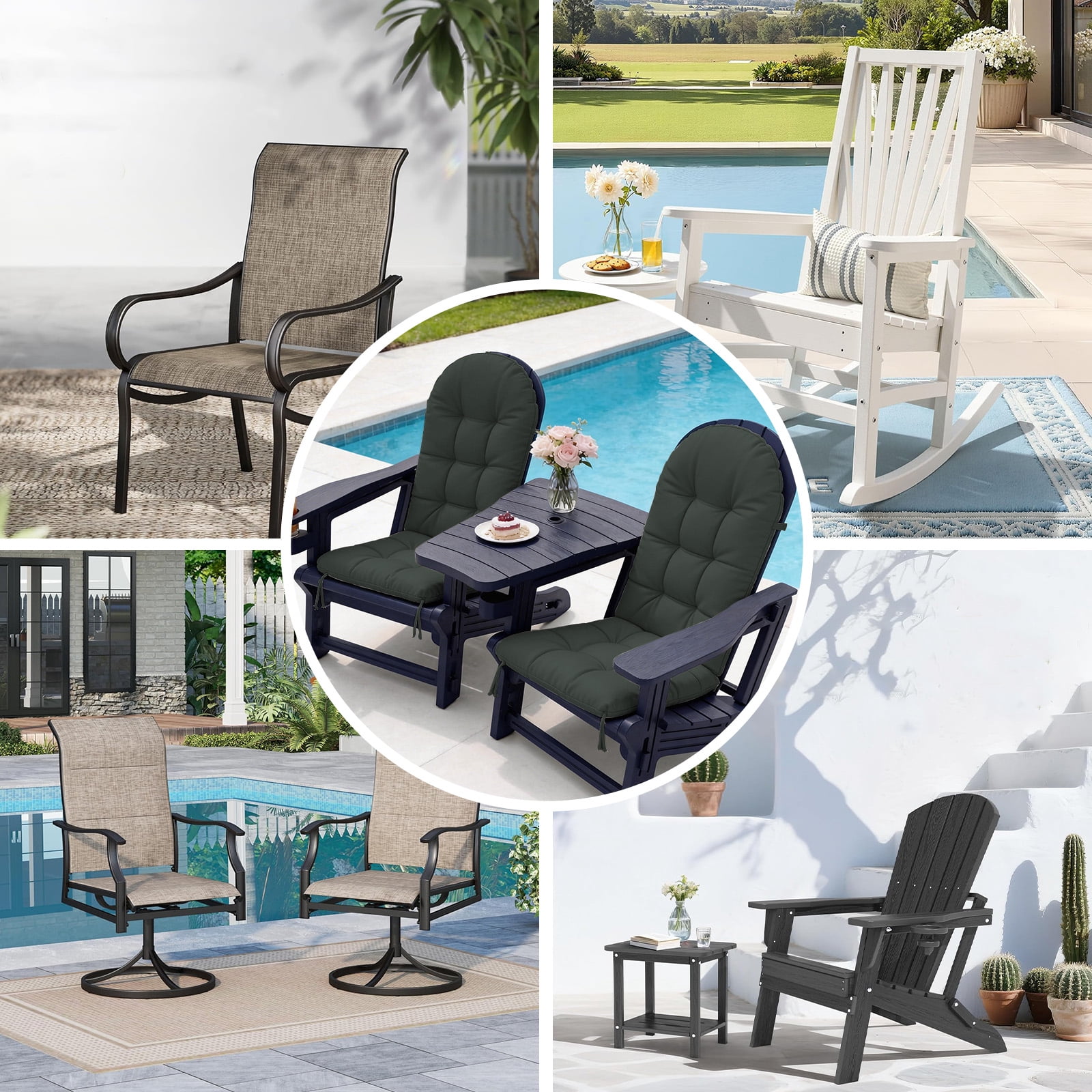 HONEY HOME Outdoor Adirondack Chair Cushions, 44x19x4 Inch Waterproof Rocking Chair Cushion and 17x19 Ottoman Cushion for Patio, Garden