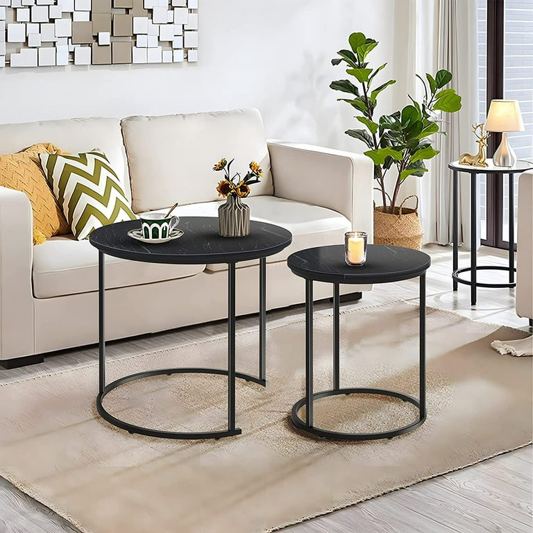 aboxoo Black Marble Nesting Coffee Table for Small Place 24 in 2 Sets High  Side End Sofa Table Nightstand Modern Furniture Living Room Cabin Bed Room  