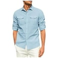 thumbnail image 2 of XDZJLR Mens Shirts Male Double Pocket Linen Long Sleeved Vacation Tee, 2 of 4