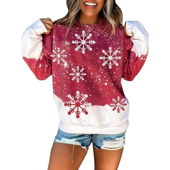 Gvmfive Women's Christmas Long Sleeve Round Neck Tops Blouse