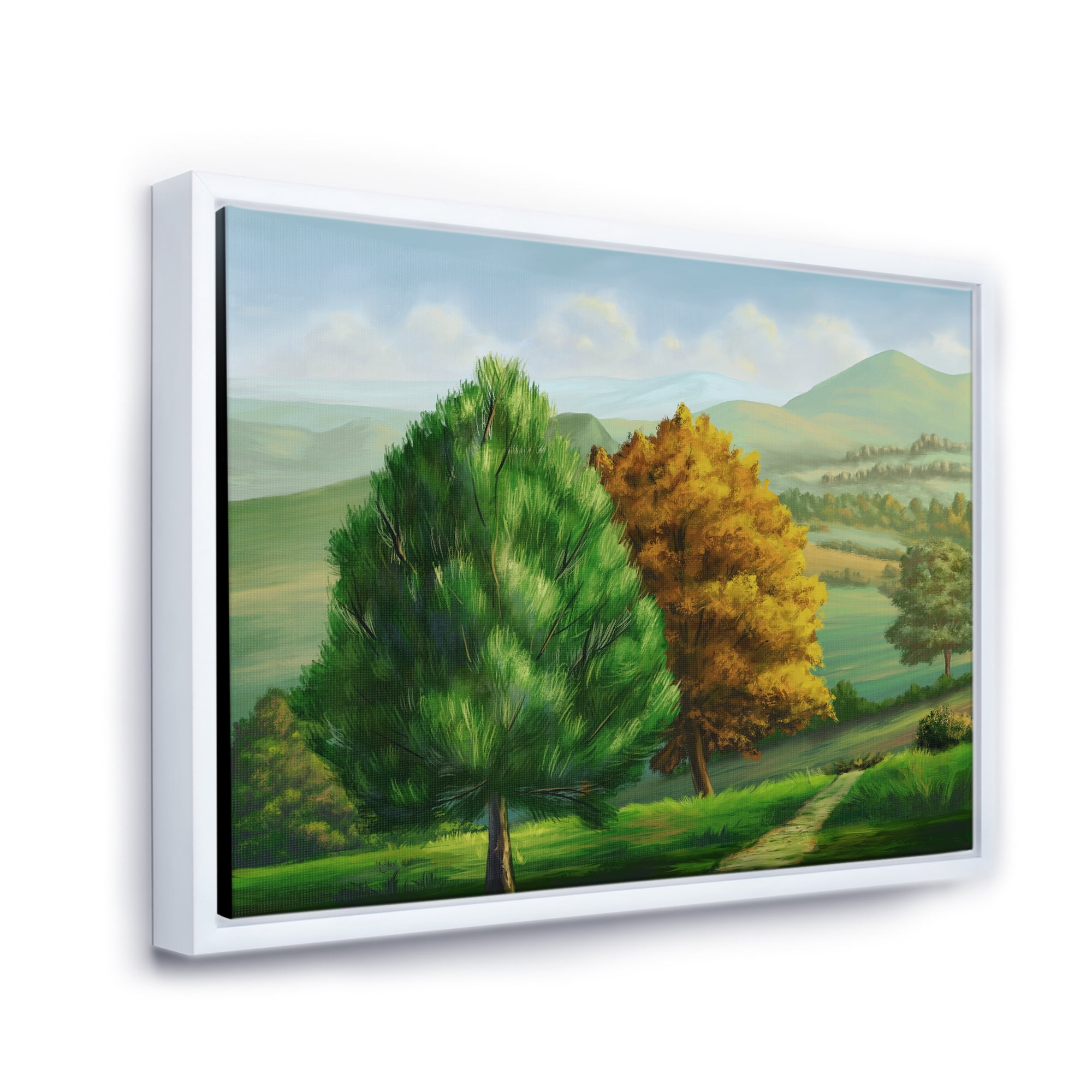 Designart 'VIbrant Trees With Country Scenery' Traditional Framed Canvas Wall Art Print