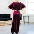 thumbnail image 5 of VERUGU Casual Work Dress for Women Short Sleeve Workwear Business Maxi Dress Elegant Velvet Long Dress for Office Formal Dress Wine XL, 5 of 5